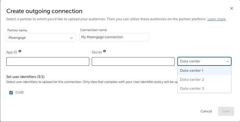Create an Outgoing connection on the Appsflyer dashboard