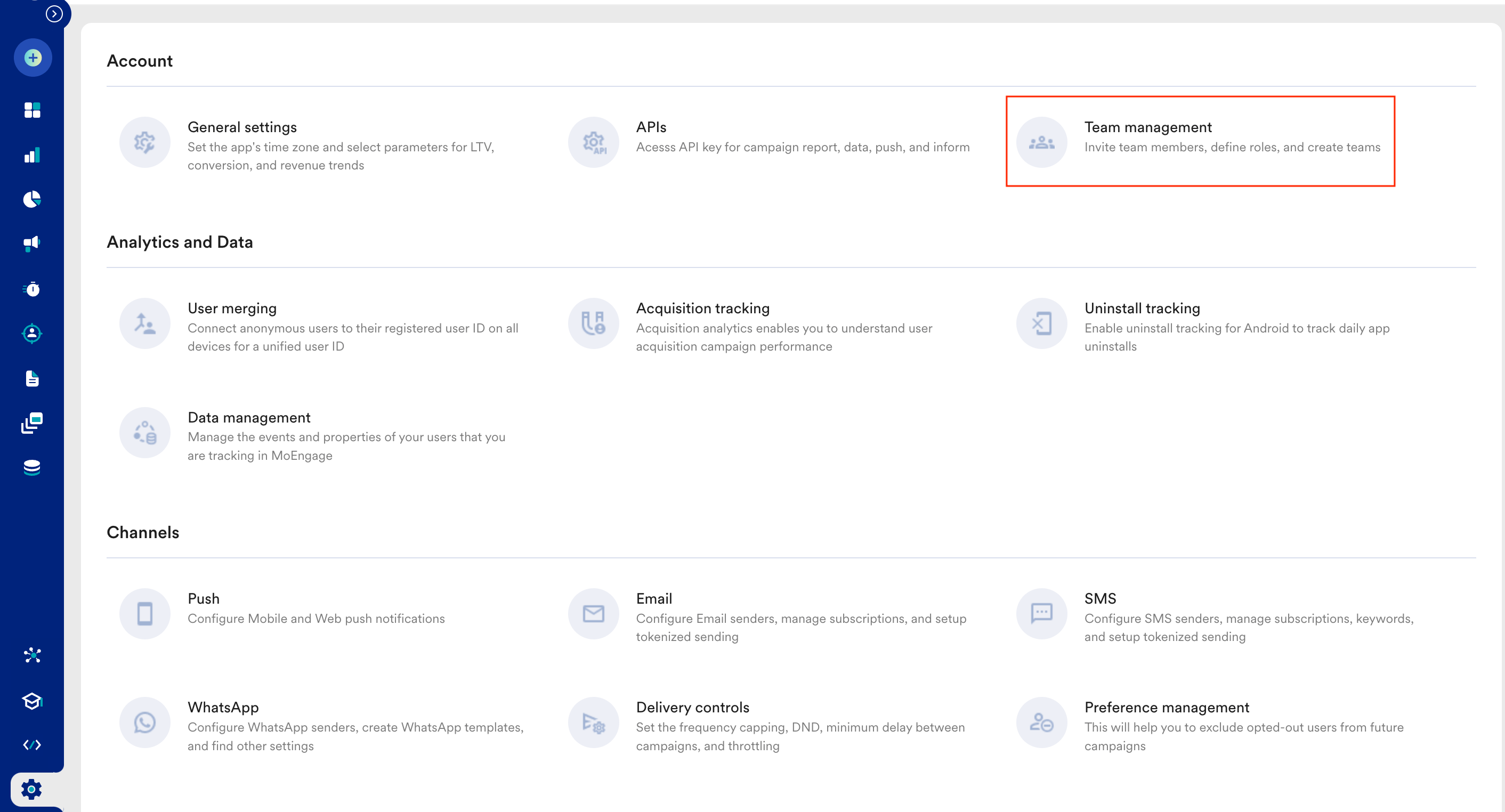 Navigate to Settings, Account, Team management
