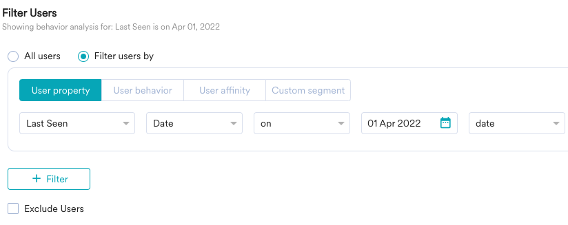 Filter by users option in a Behavior analysis