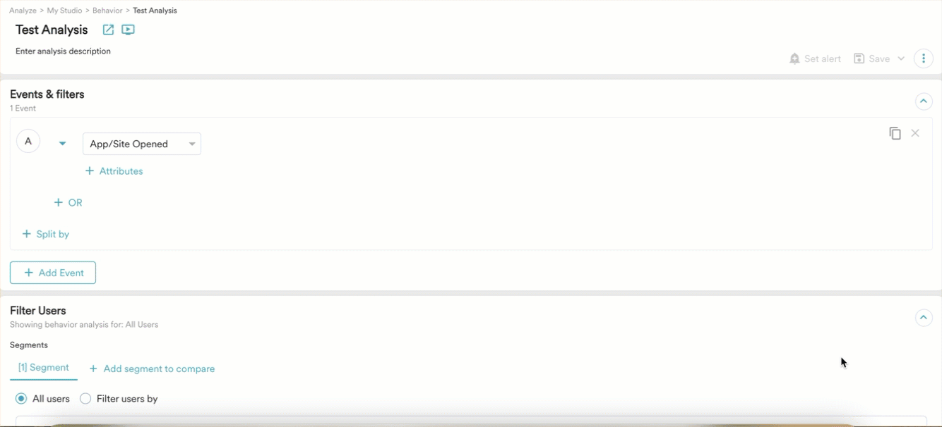 Clicking Set alert to create a new alert for the selected analysis