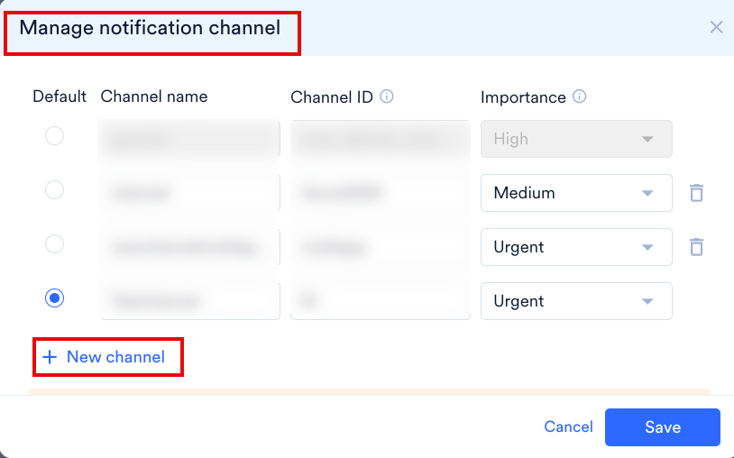 Notification Channel drop-down menu in the Android push composer
