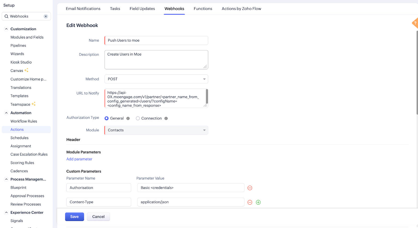 Image of Webhooks page