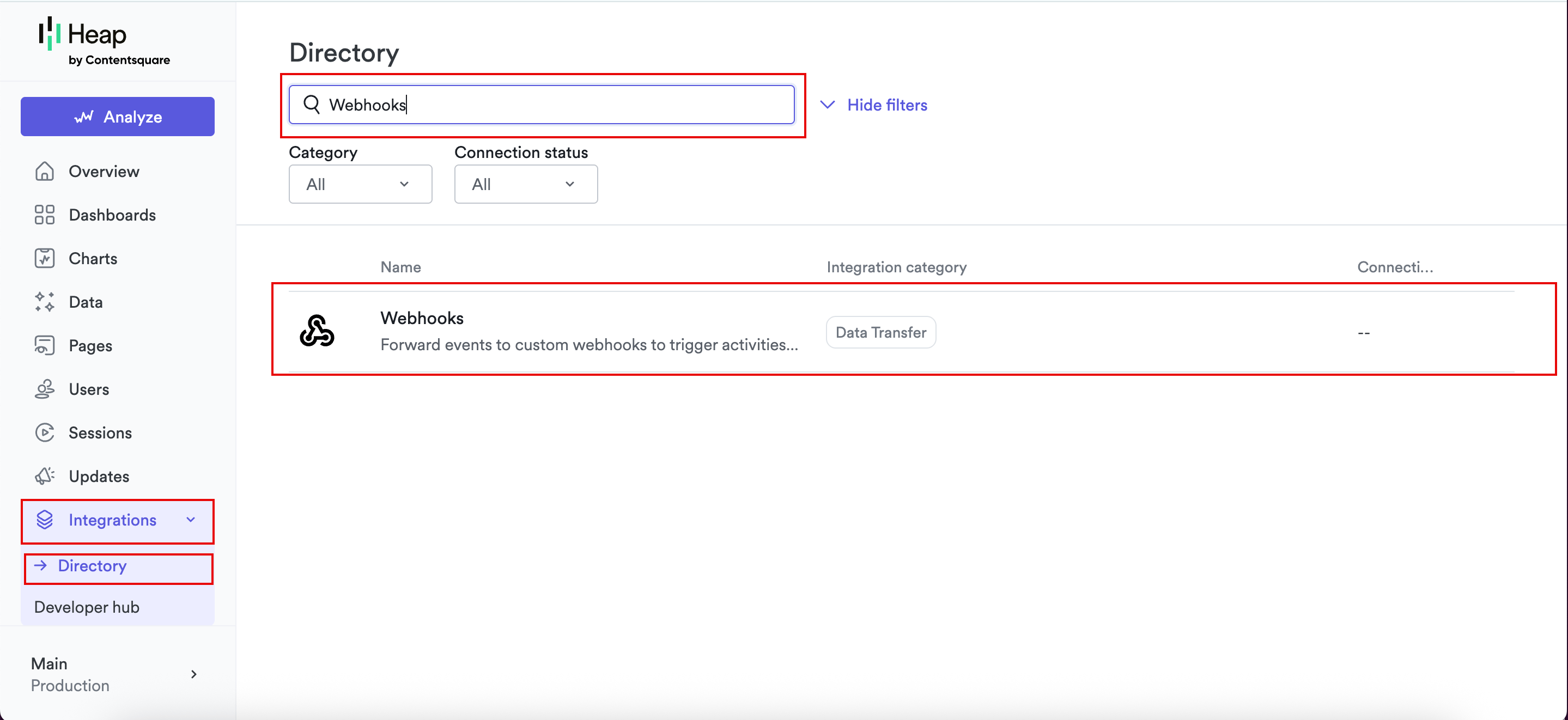 Webhooks integration in the Heap Directory