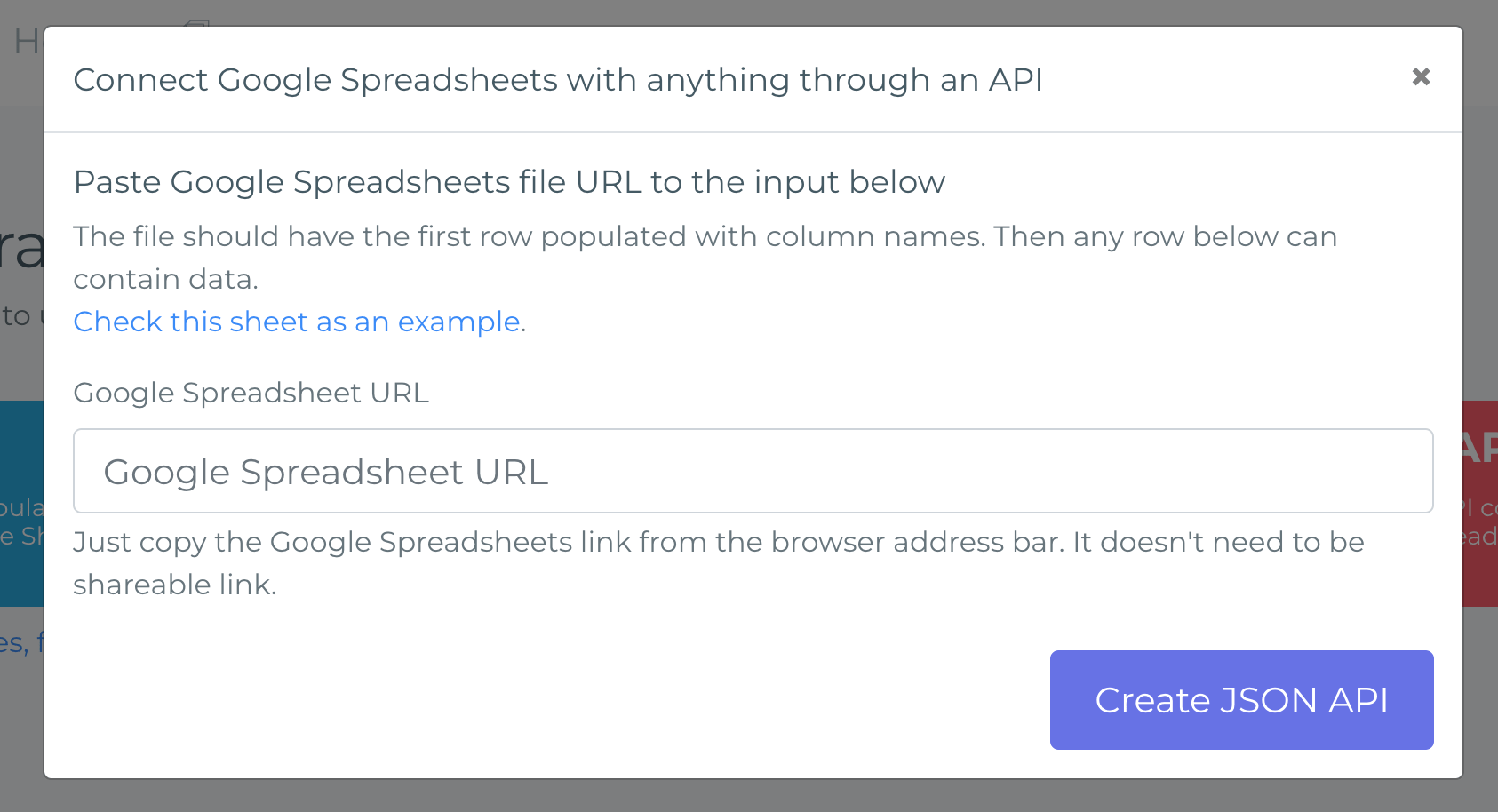 Adding a spreadsheet URL in Sheetsu