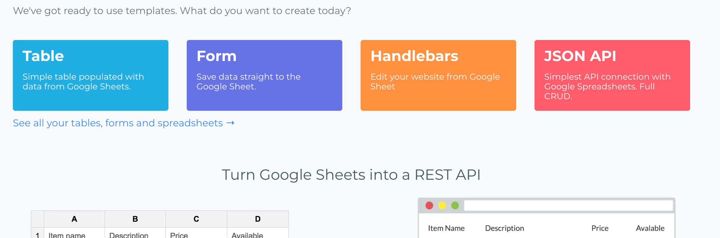JSON API option on the Sheetsu dashboard