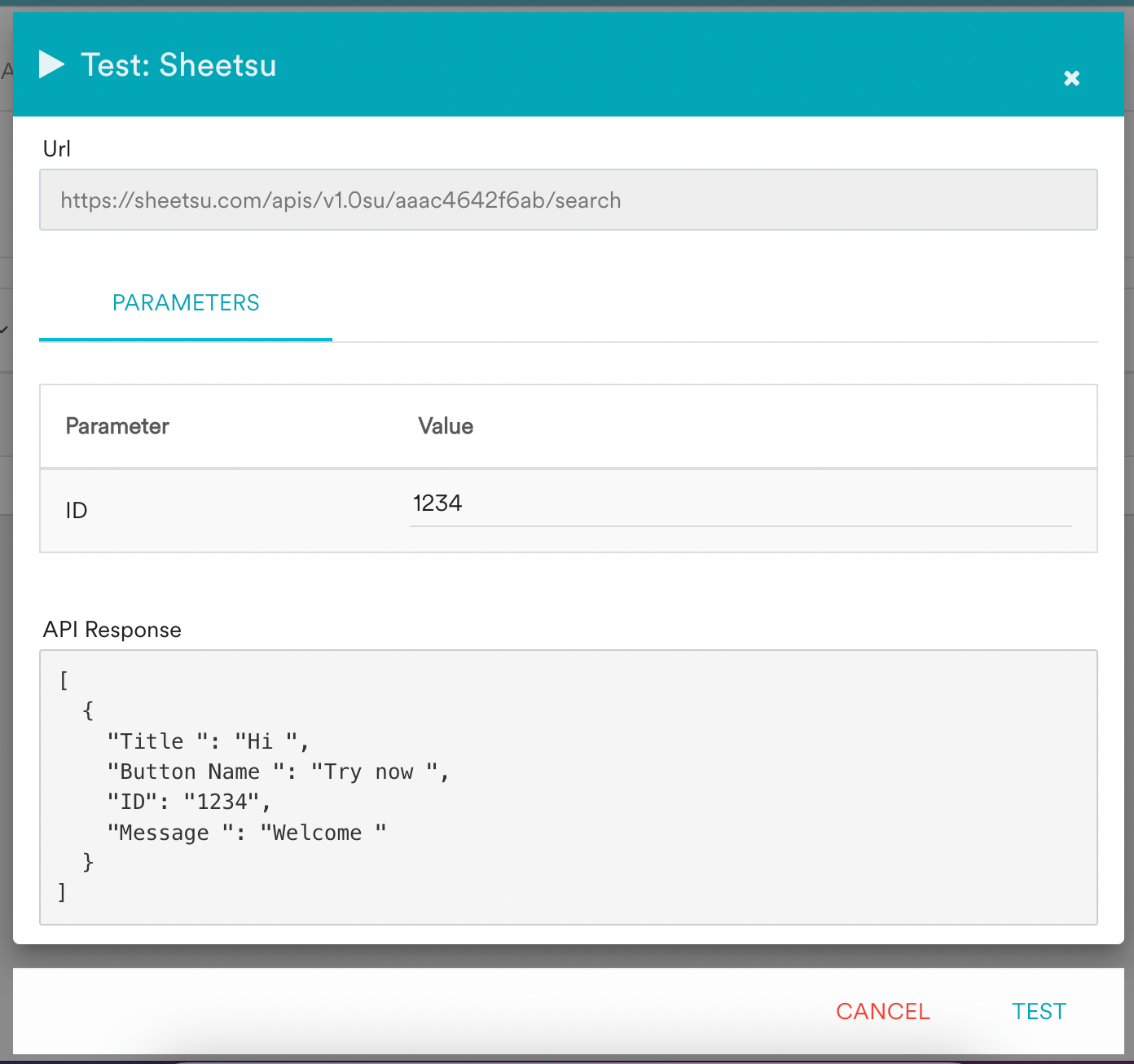 Testing the Sheetsu Content API with a sample ID