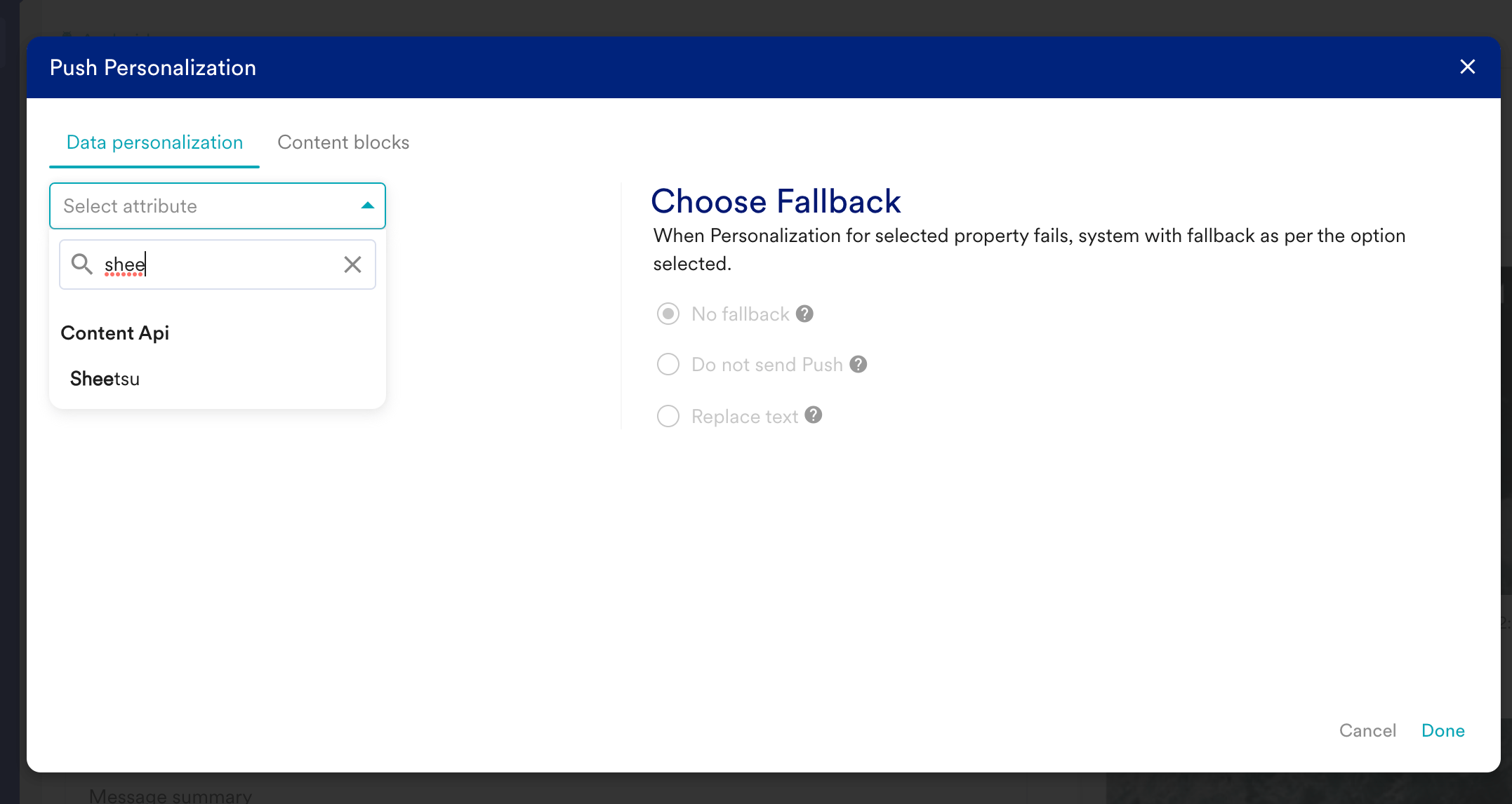 Selecting the Sheetsu Content API while creating a campaign