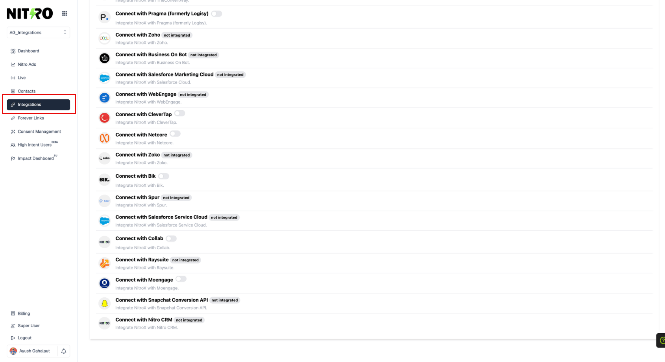 NitroX Integrations list