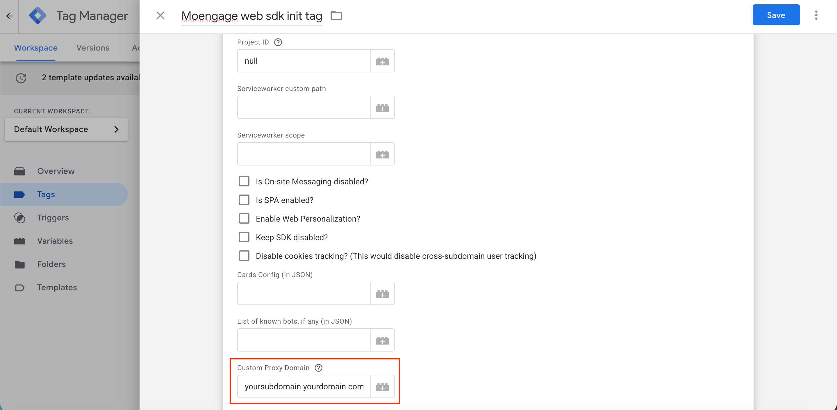 Configurethe Custom Proxy Domain Field