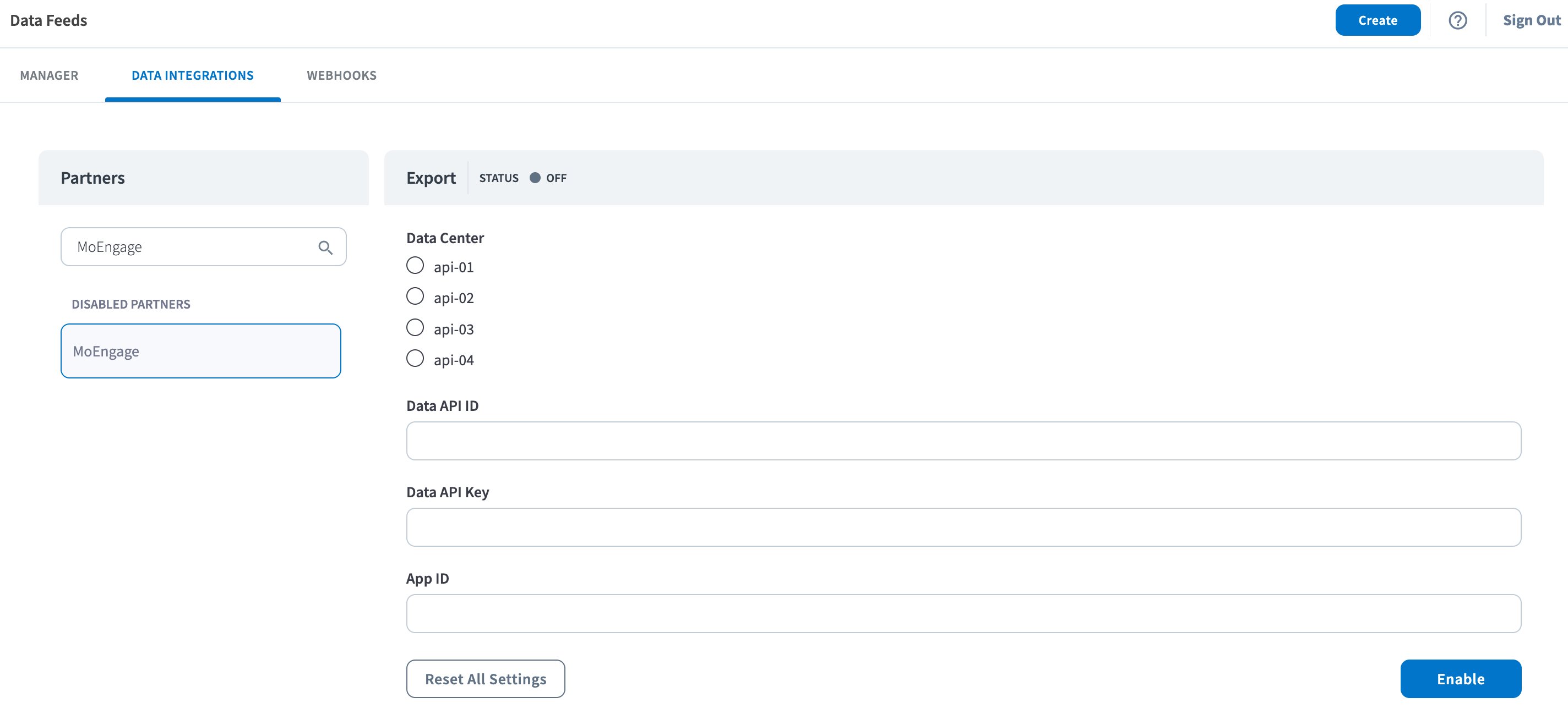 MoEngage configuration fields on the Branch dashboard