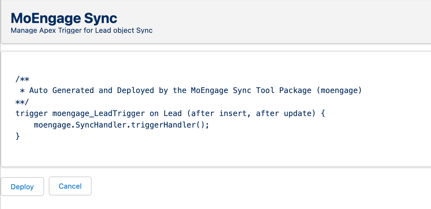 Deploy Sync Trigger confirmation modal in the MoEngage Salesforce app