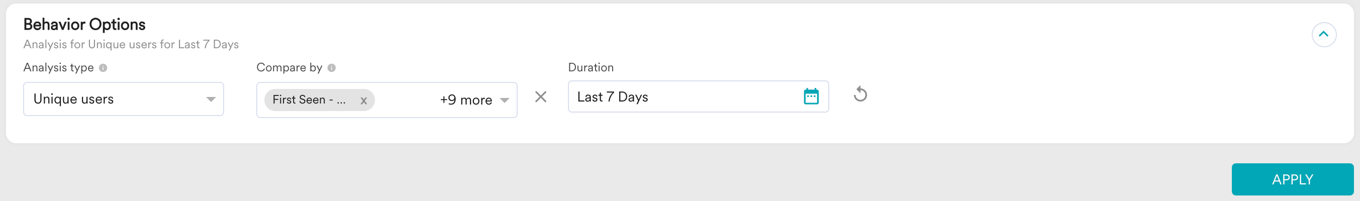 Selecting an analysis type in the Behavior Options section