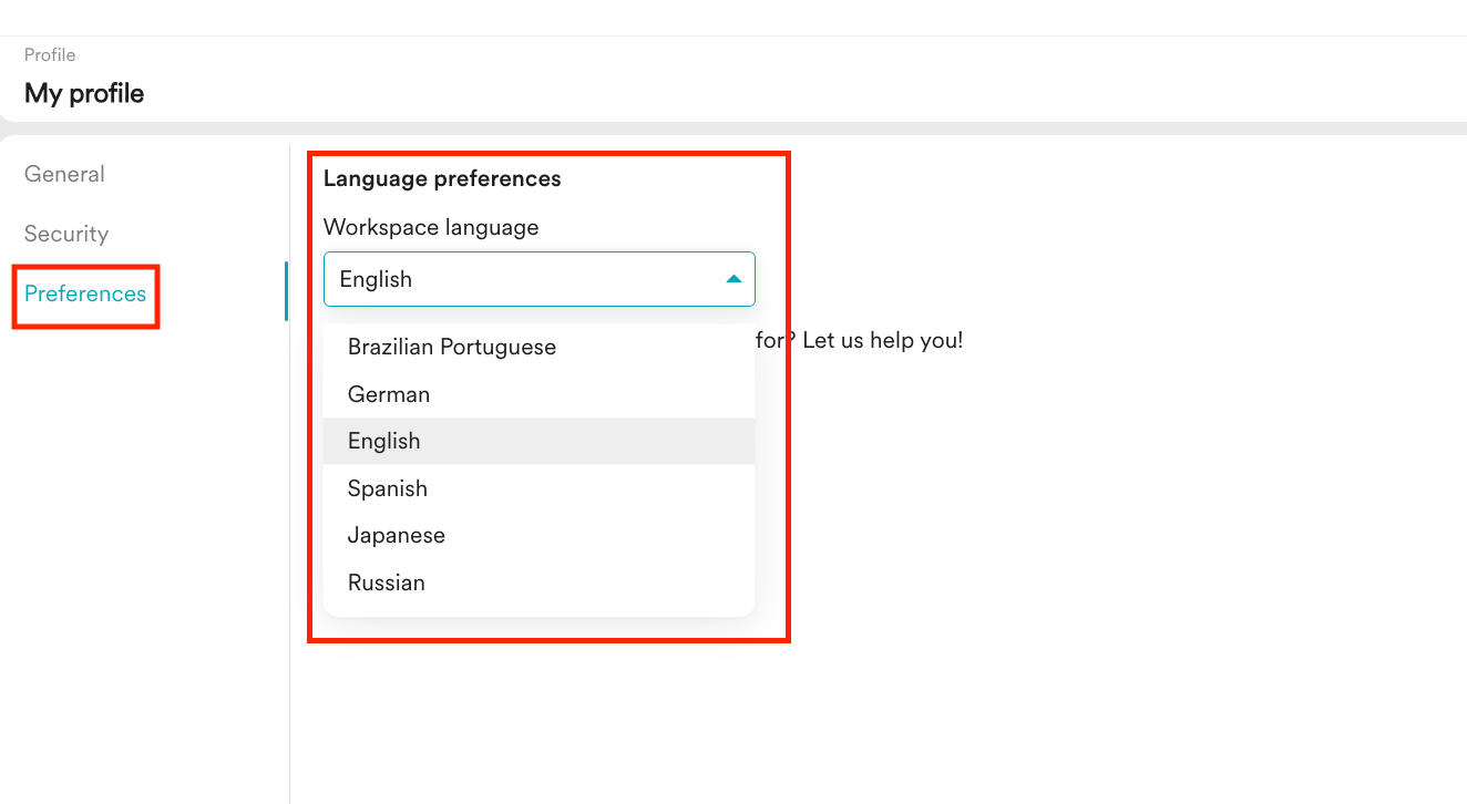 Workspace language selection