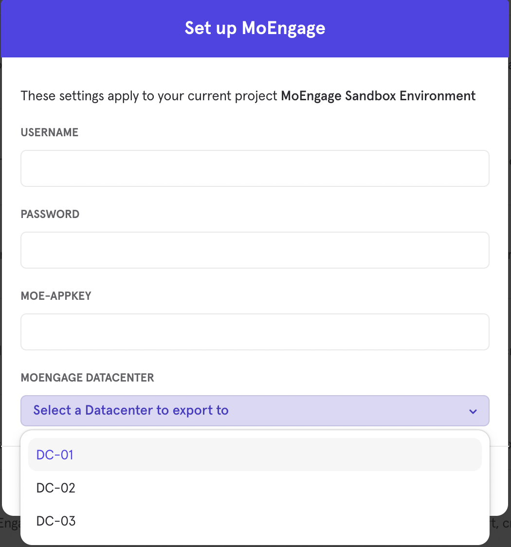 Mixpanel MoEngage integration connect popup