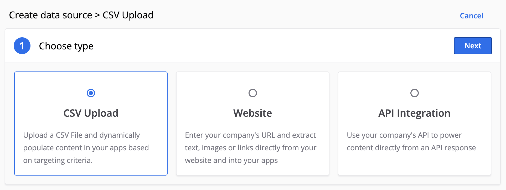 Movable Ink data source creation screen
