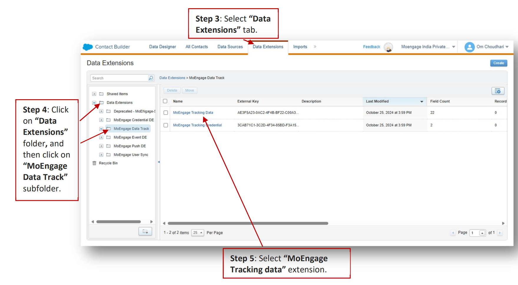 MoEngage Tracking data Data Extension details