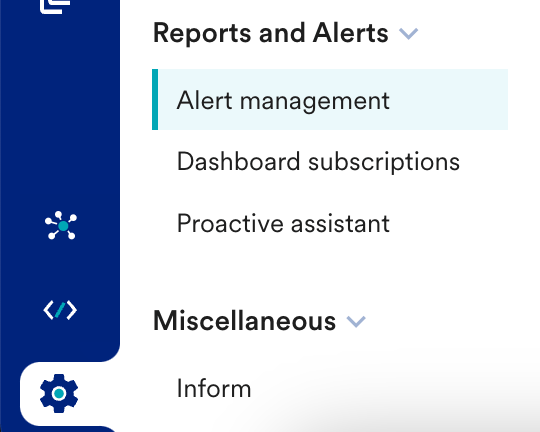 Reports and Alerts option in dashboard settings
