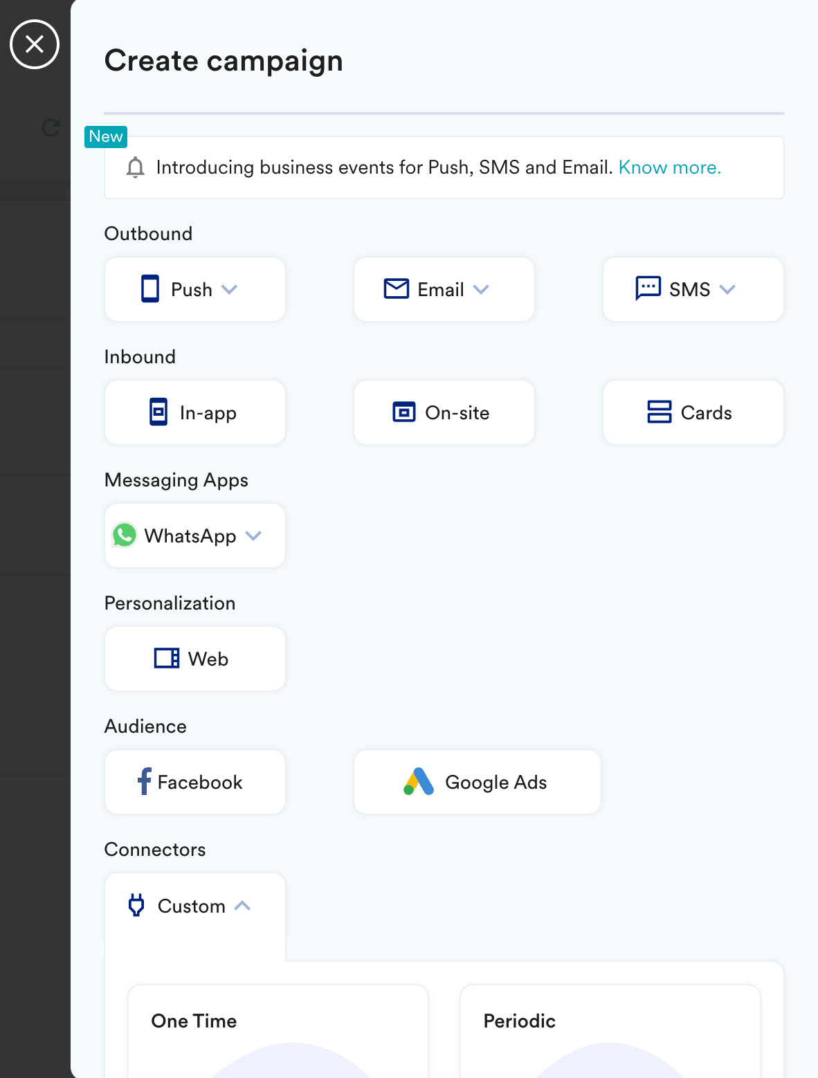 Connector campaign creation page in MoEngage