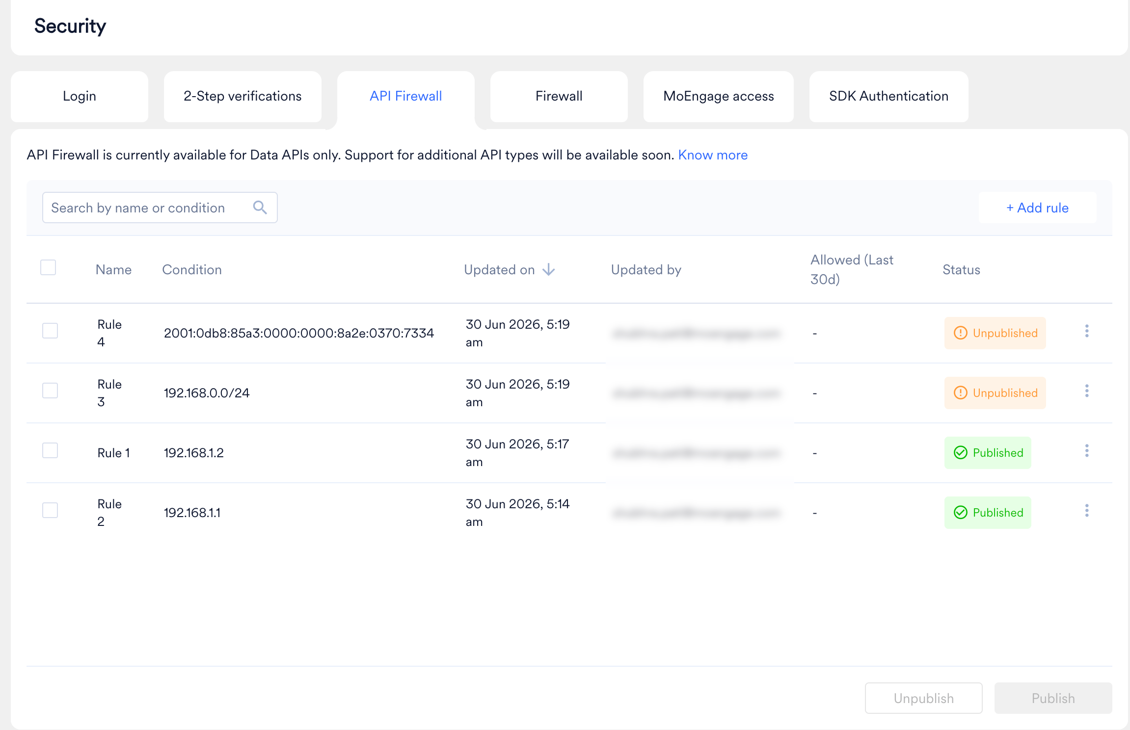 API Firewall Rule Details
