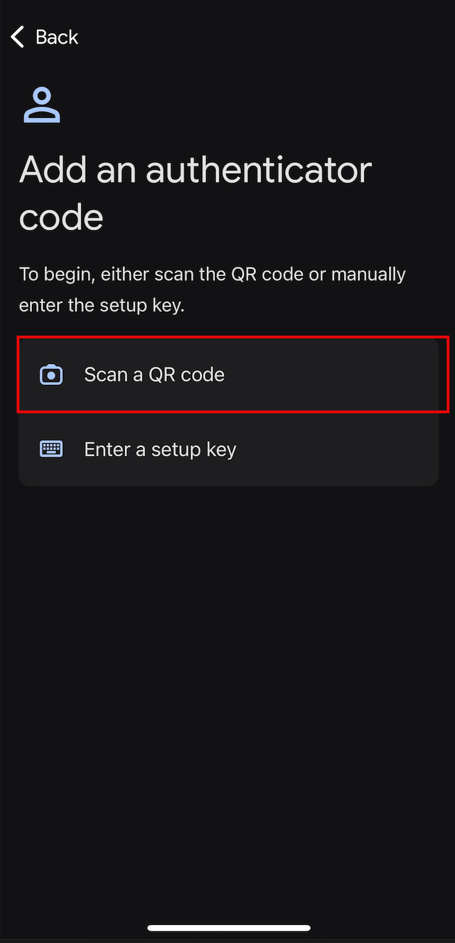 Scan a QR code option