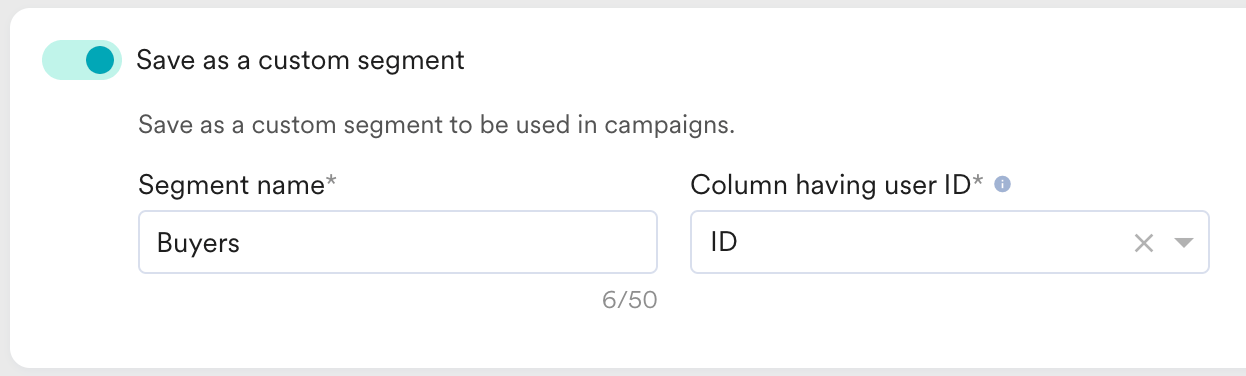 Save as custom segment toggle