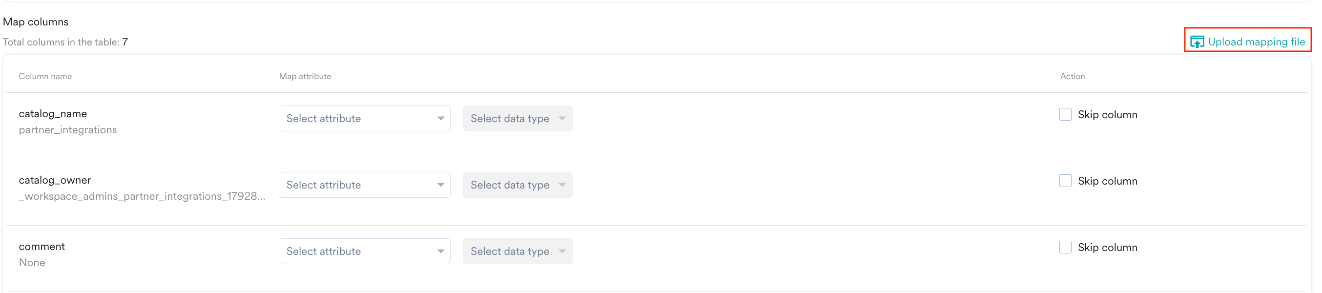Upload mapping file button