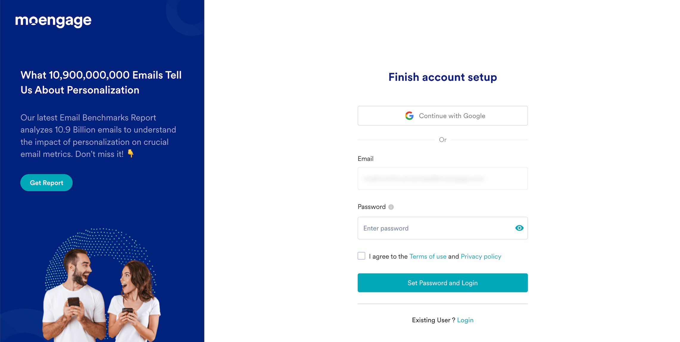 Finish account setup page