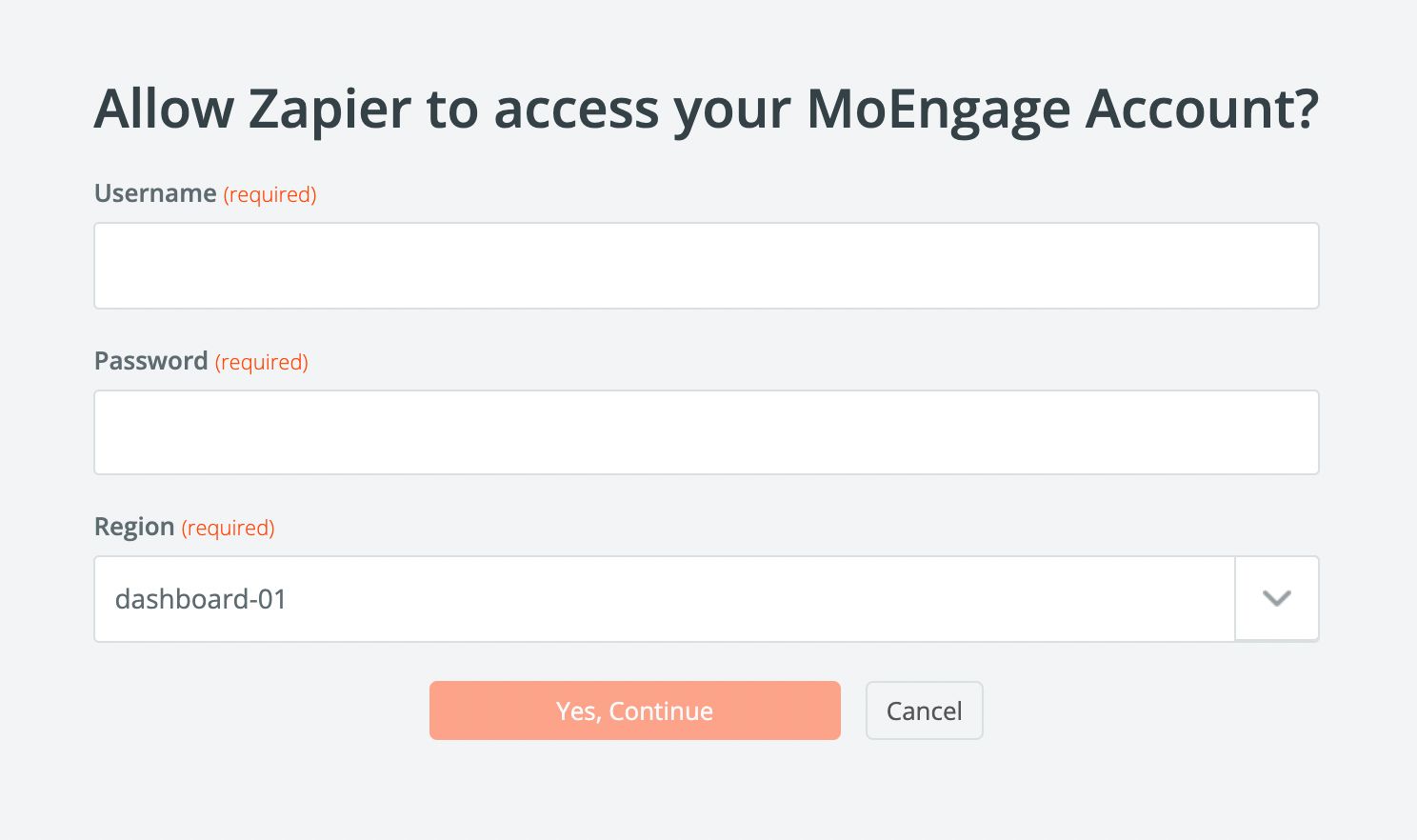 Zapier MoEngage credentials window