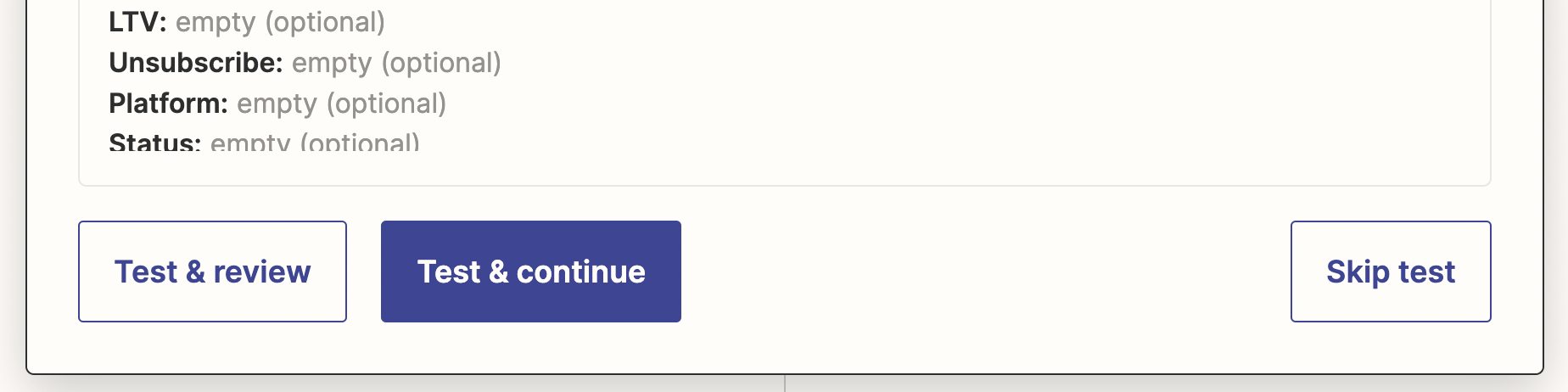 Continuation of test setup view for Create or Update User