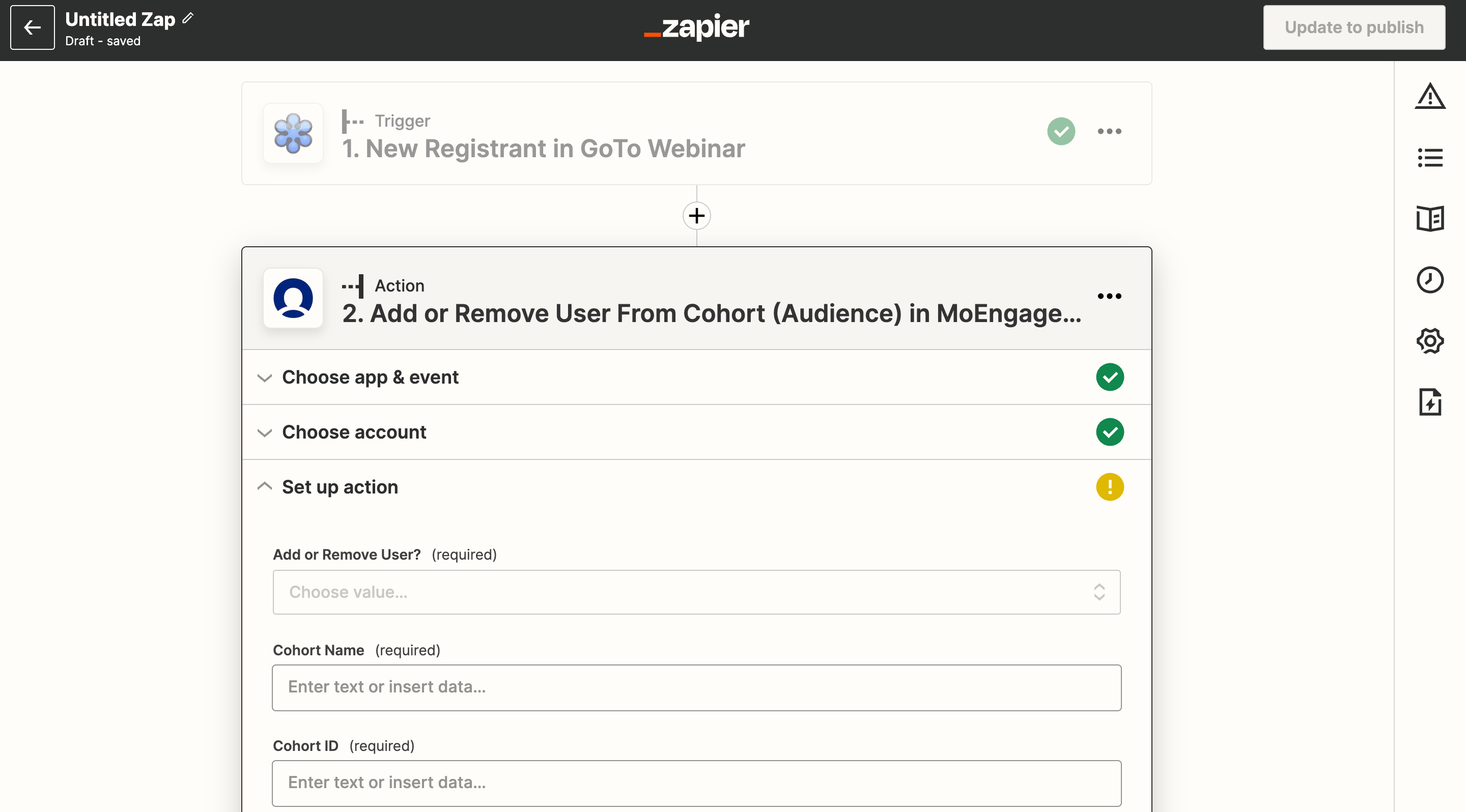 Add or Remove User from Cohort action event selected