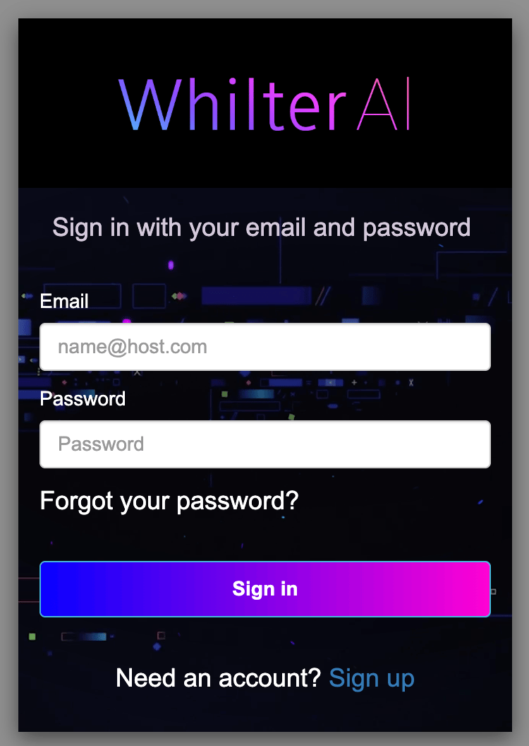 Whilter Sign In Dashboard