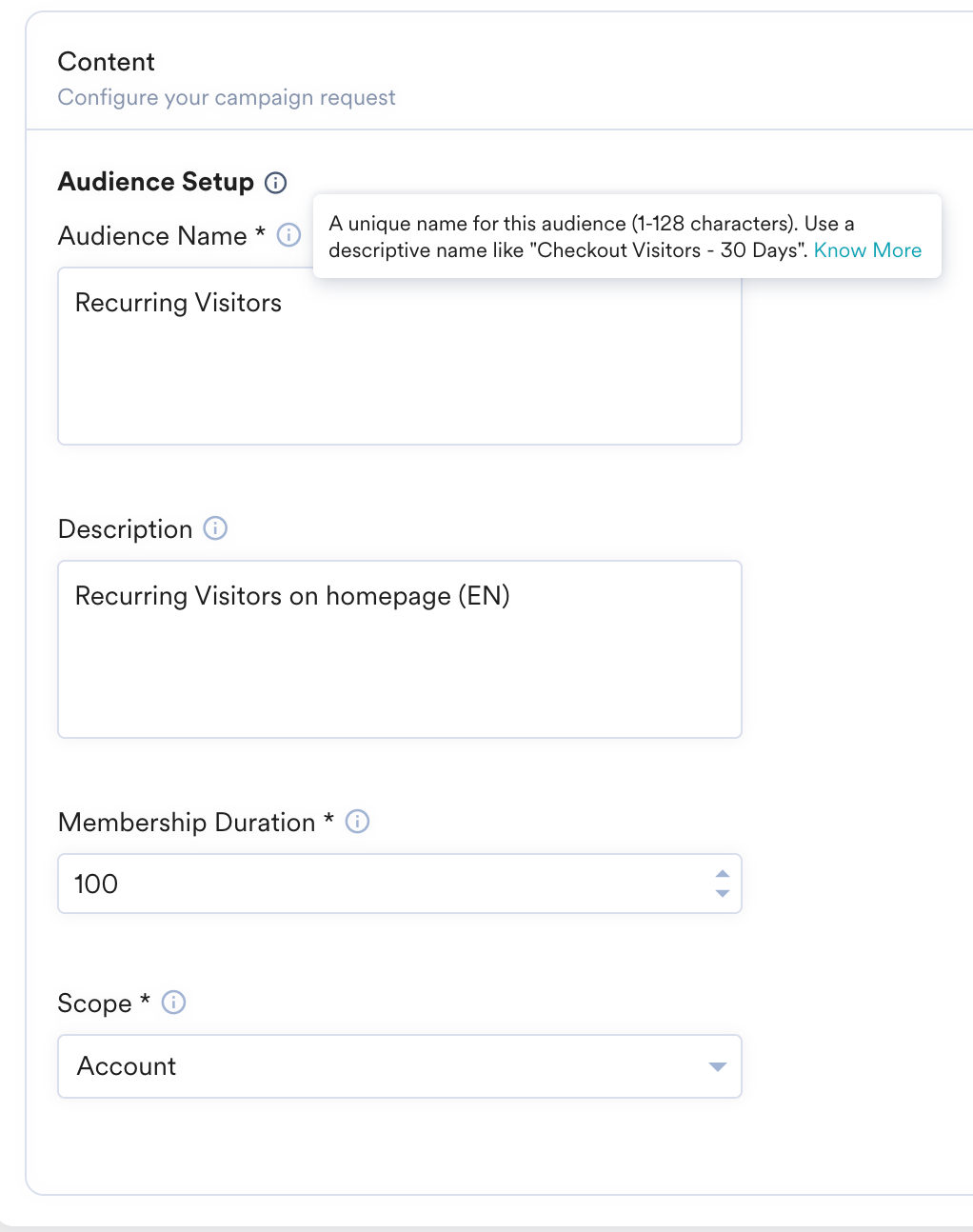 Create Audience connector fields in MoEngage