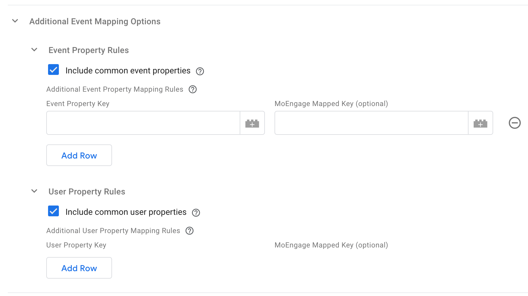 Additional Event Mapping Options section in the MoEngage Tag