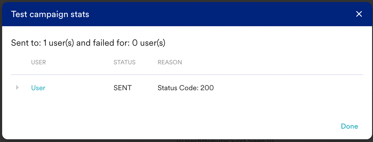 Successful webhook test confirmation modal
