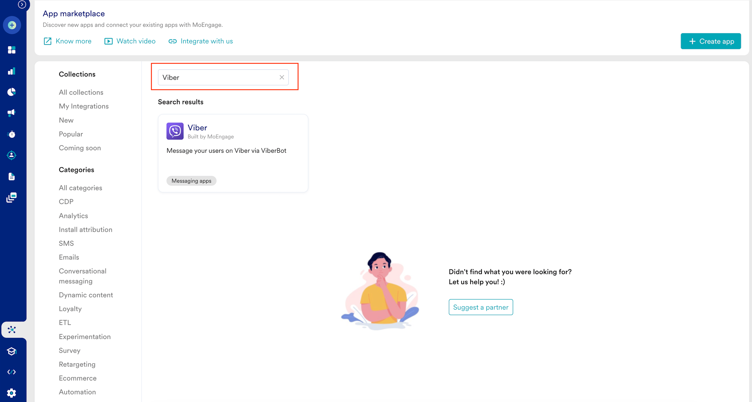 App marketplace search results showing Viber