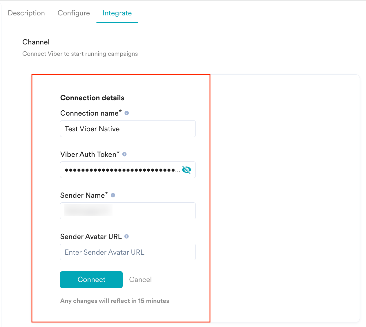 Native connection details form