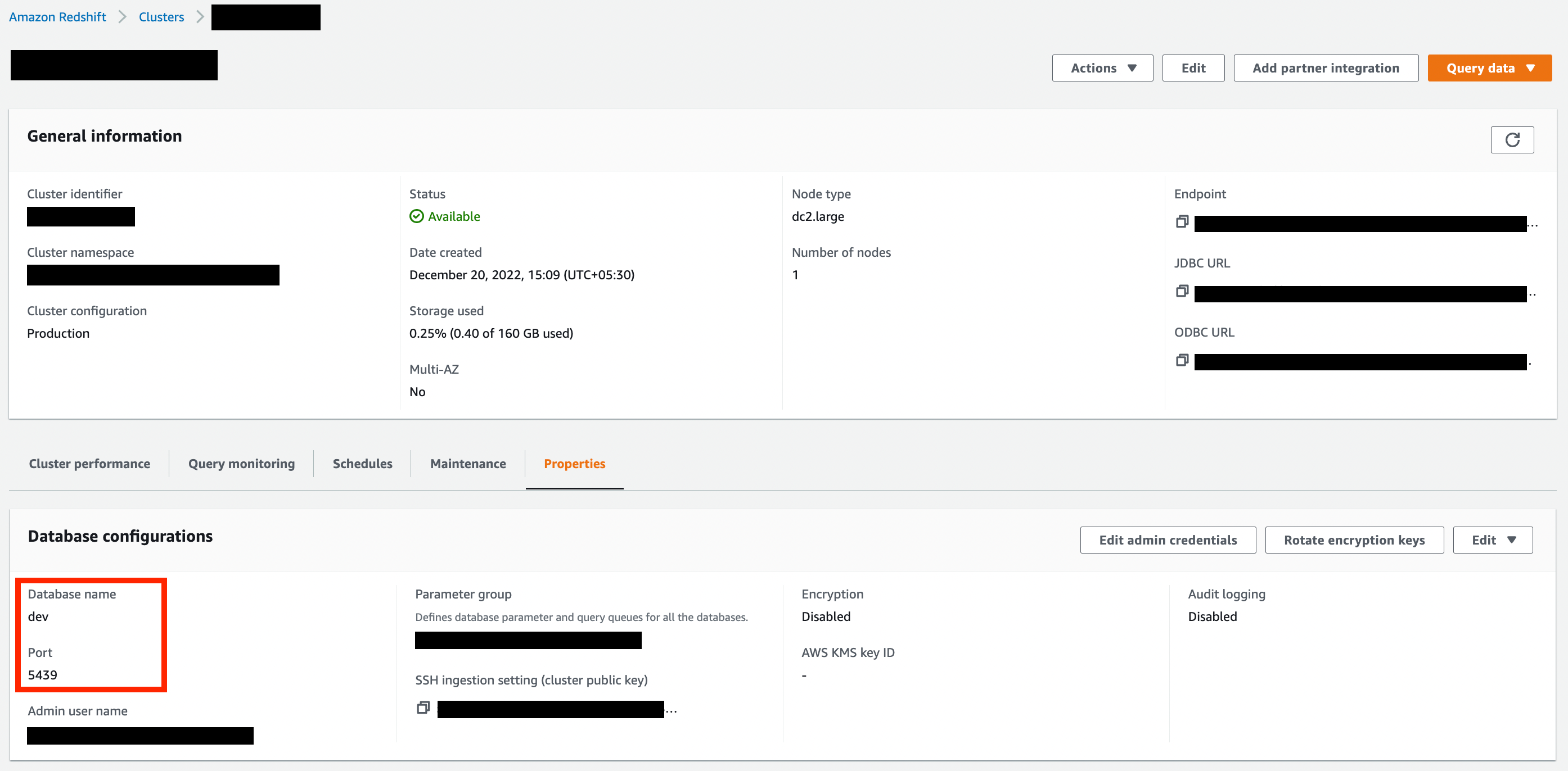 Port and database configuration