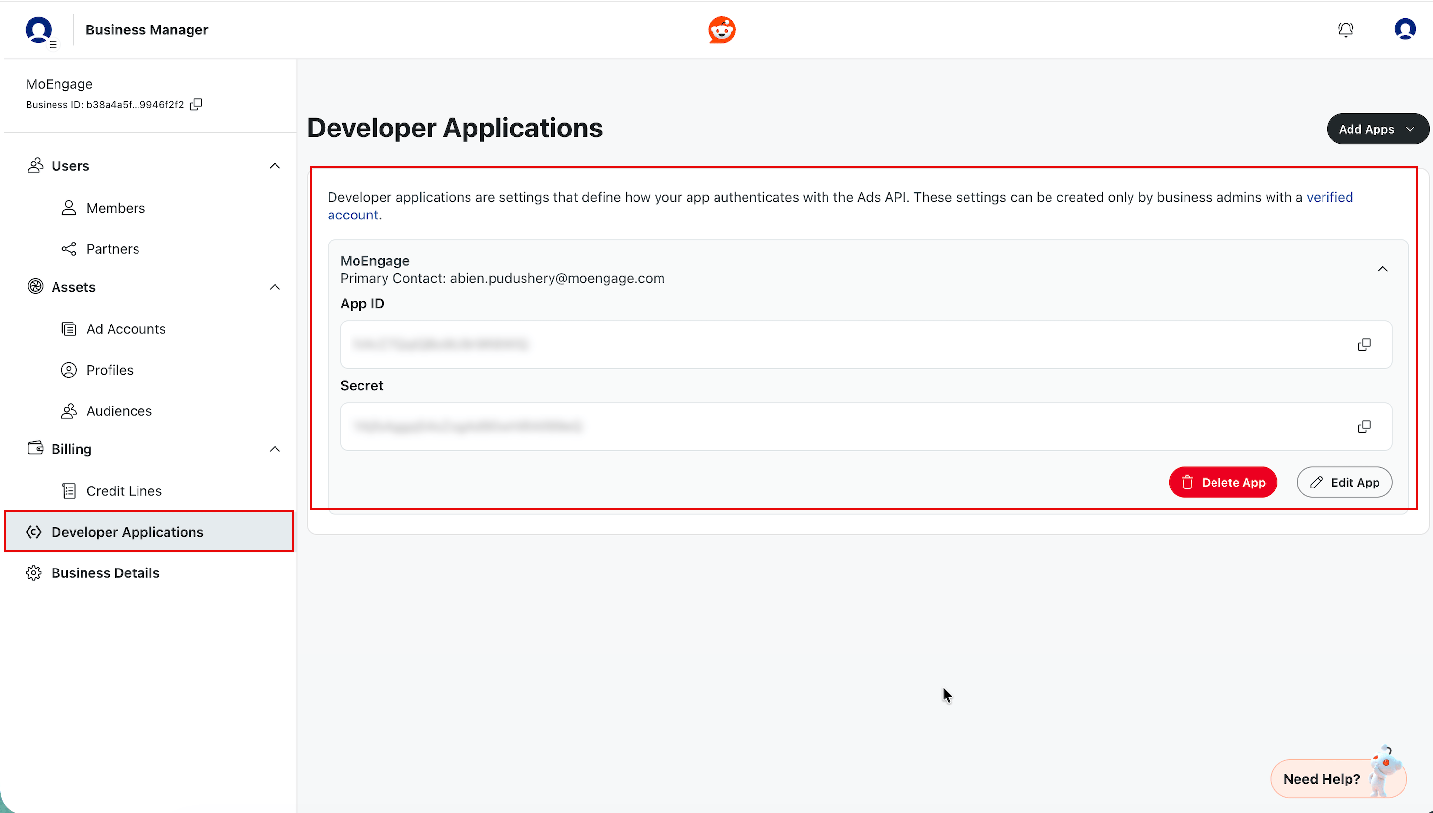 Reddit developer application App ID and Secret