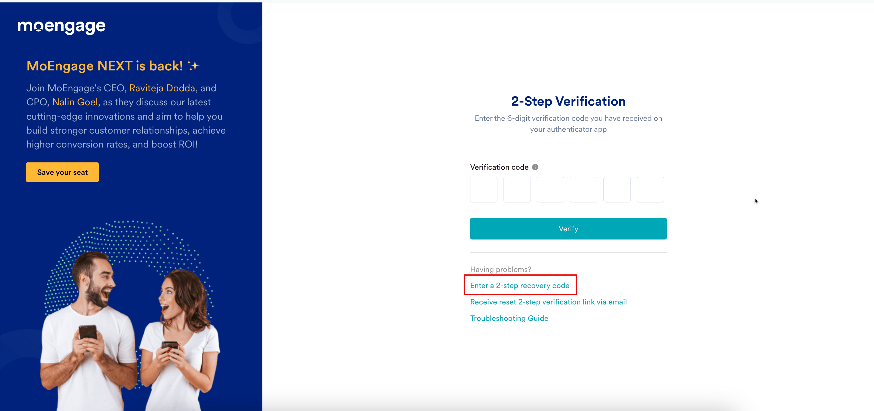 Enter a 2-step recovery code link