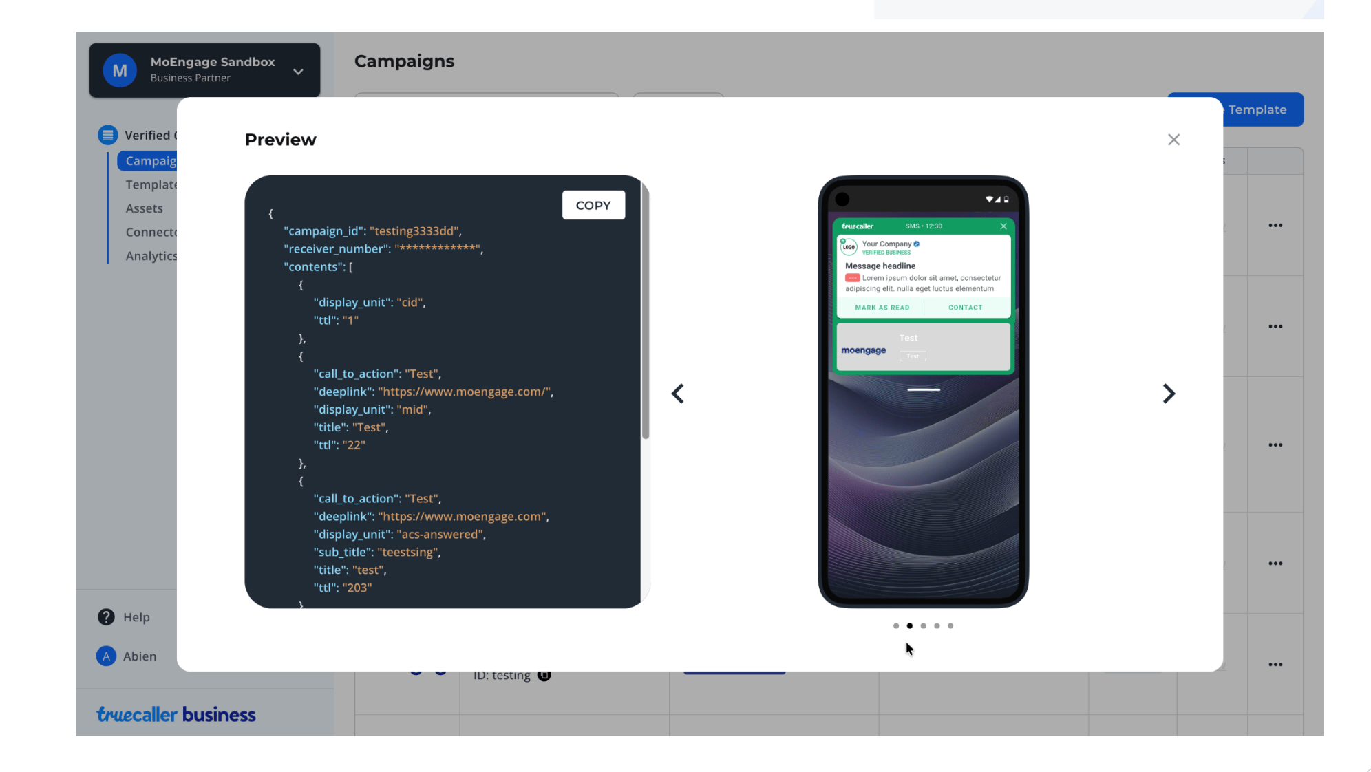 Truecaller Generate JSON preview