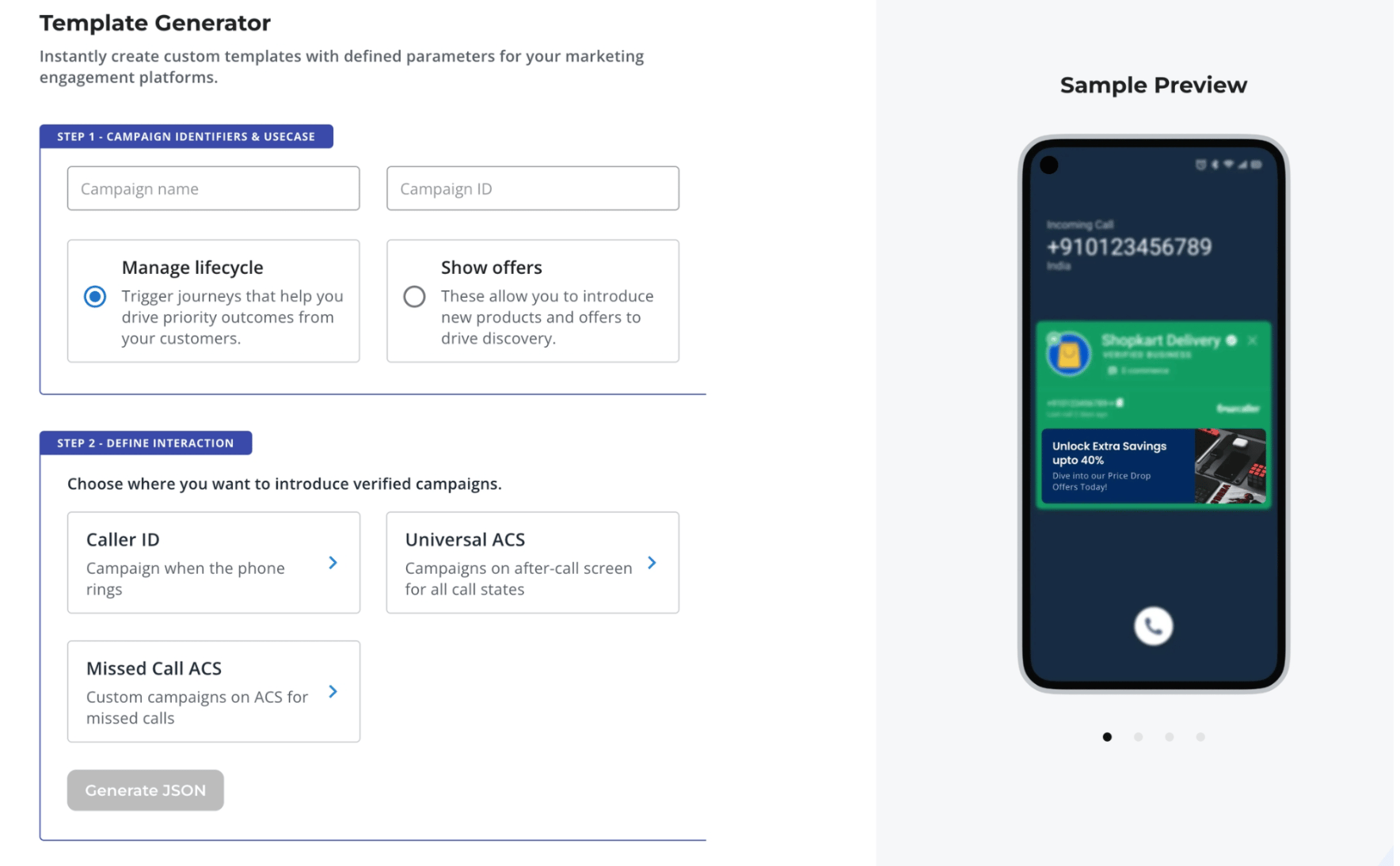 Truecaller Template Generator define interaction