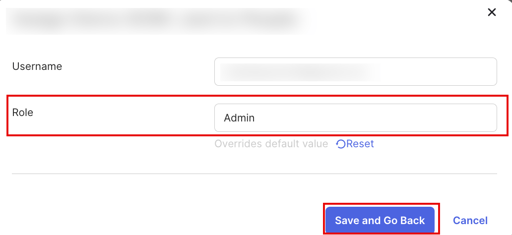 Okta assignment attributes modal with the Save and Go Back option