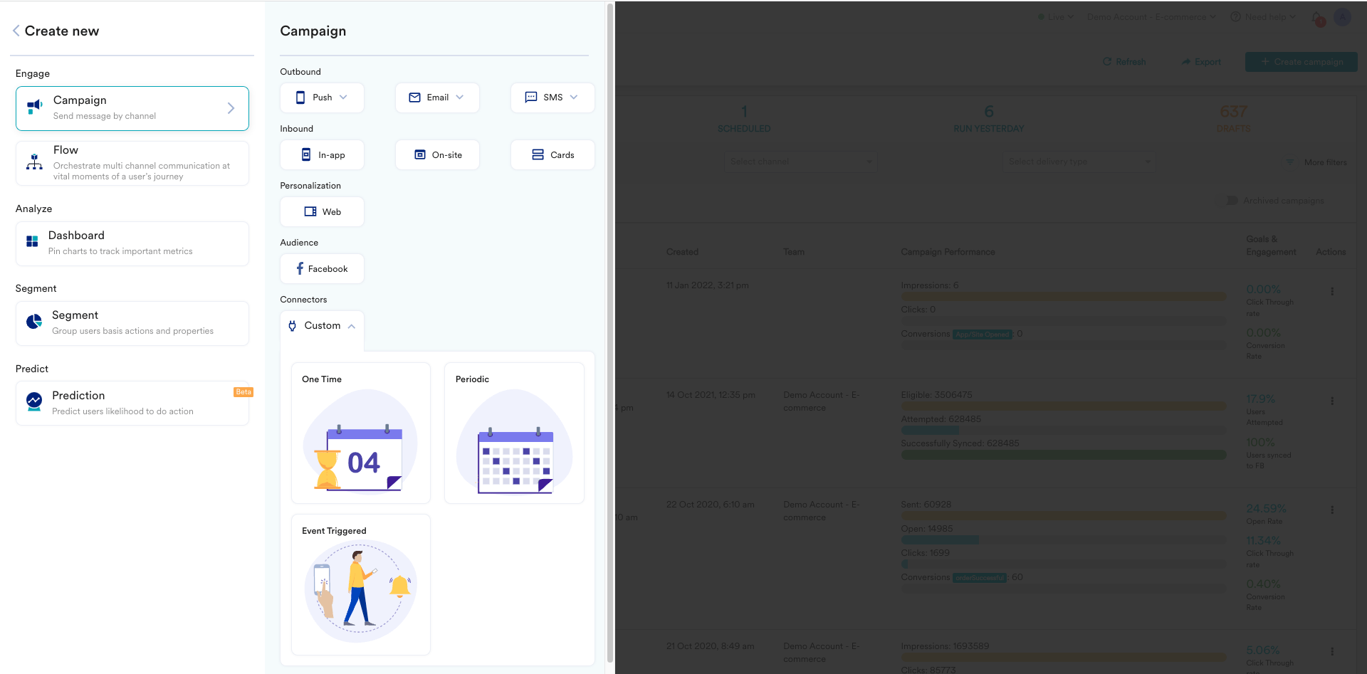 Create New Campaign option from the left navigation