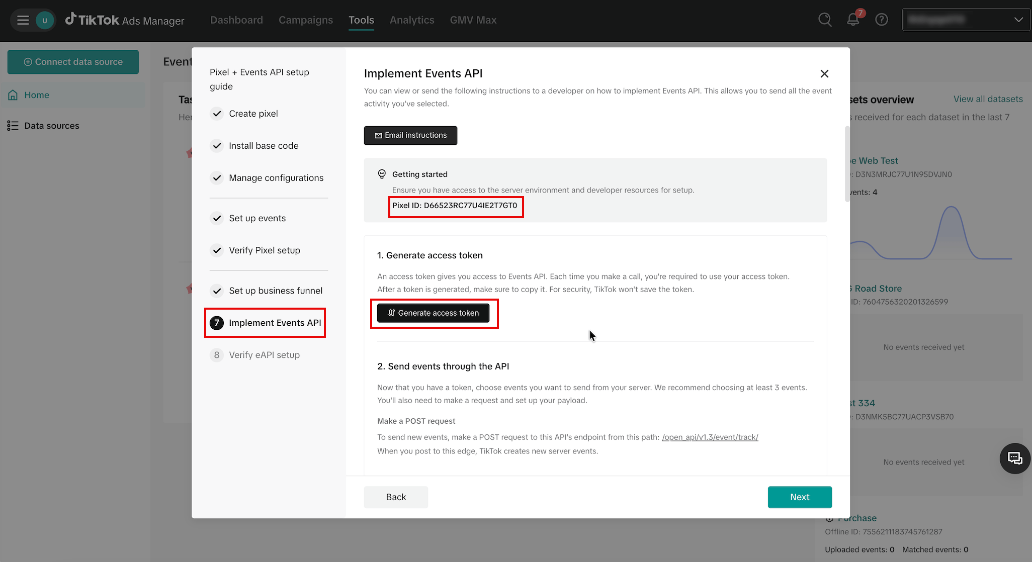 Click Generate access token and then copy the token