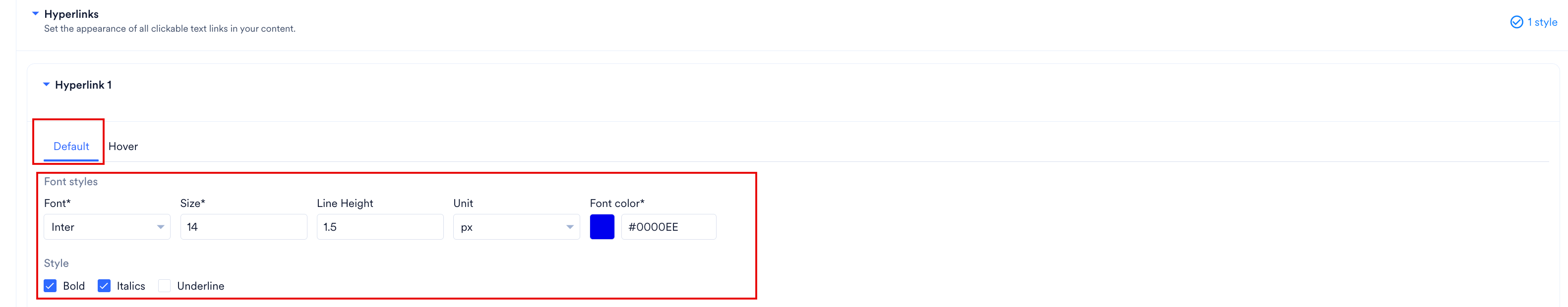 Hyperlinks default settings