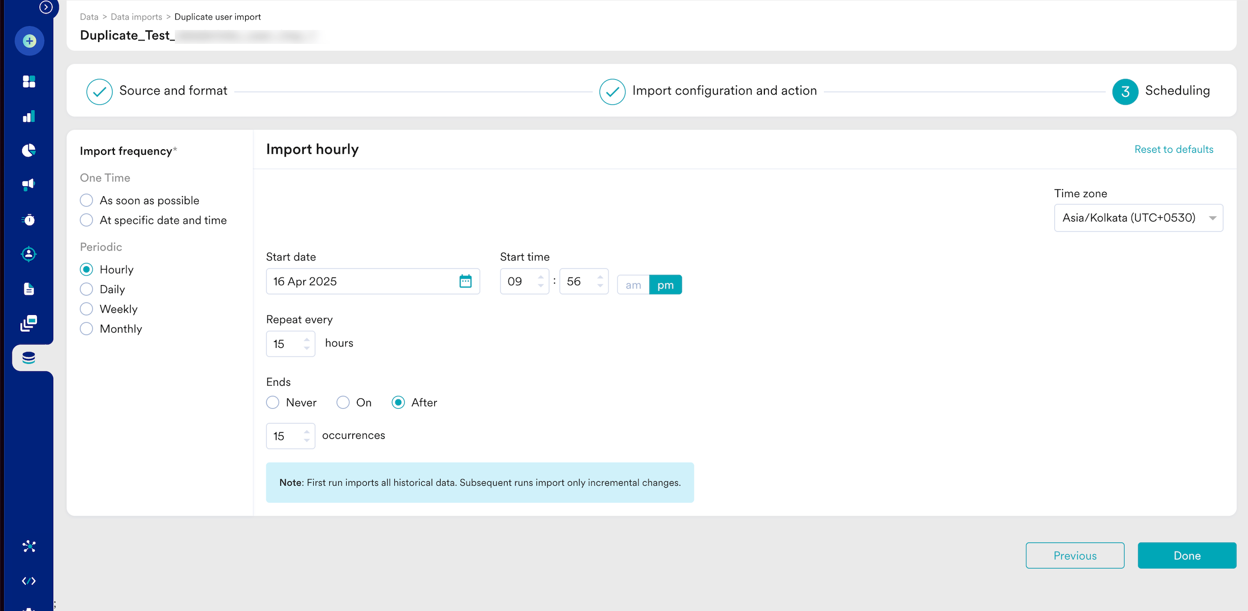 Import frequency options