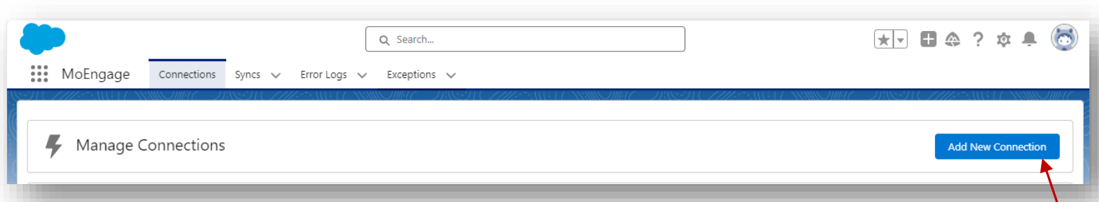 MoEngage Connections tab with the Add New Connection button