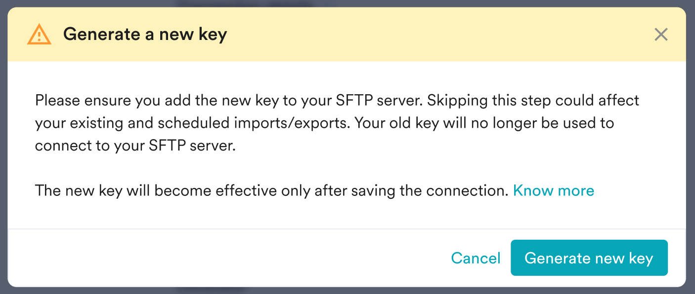 Generate a new key pop-up window