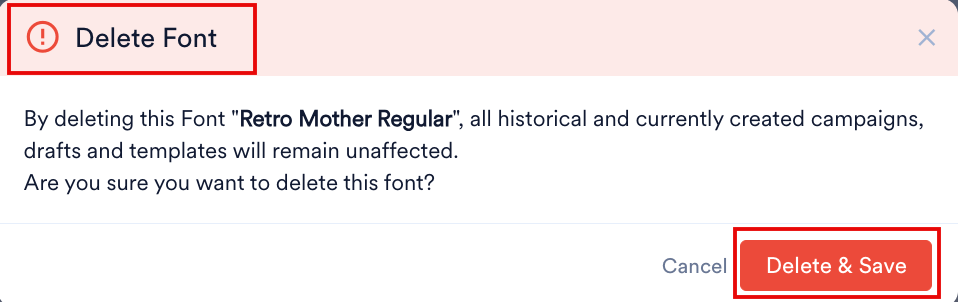 Delete Font confirmation