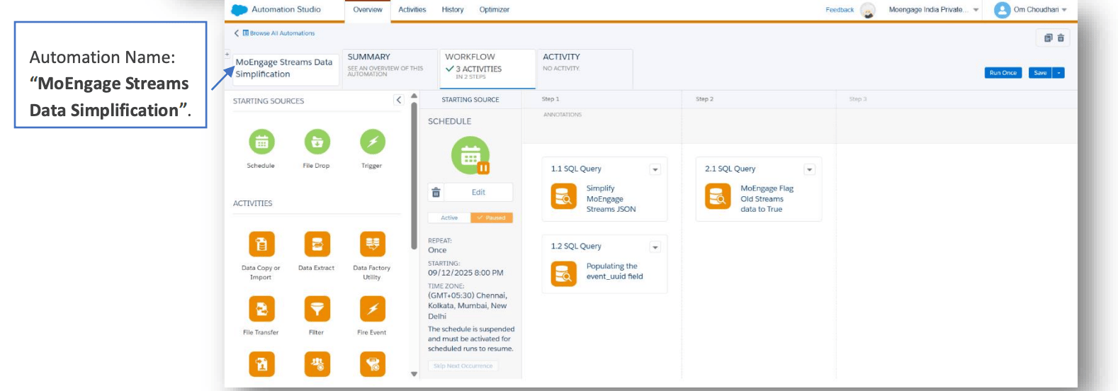 MoEngage Streams Data Simplification automation in the folder